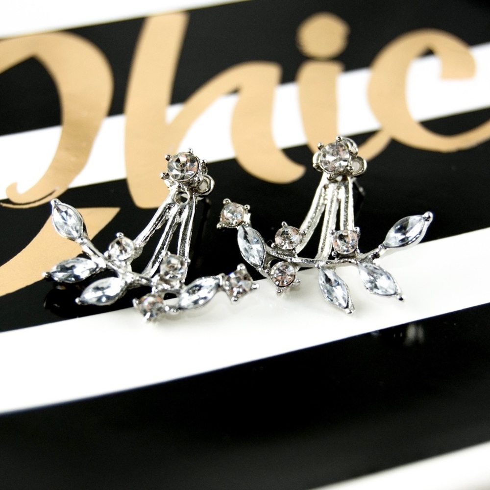 Silver & Crystal Studs w/Earring Jackets - Picture 3 of 7